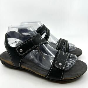 Khombu Ava Sandals Womens Sz 8M Black Faux Leather Strap Comfort Footbed Casual